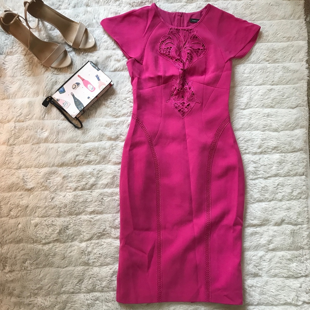 NWOT Karen Millen Fuschia Floral Lace Pencil Dress - Picture 2 of 8